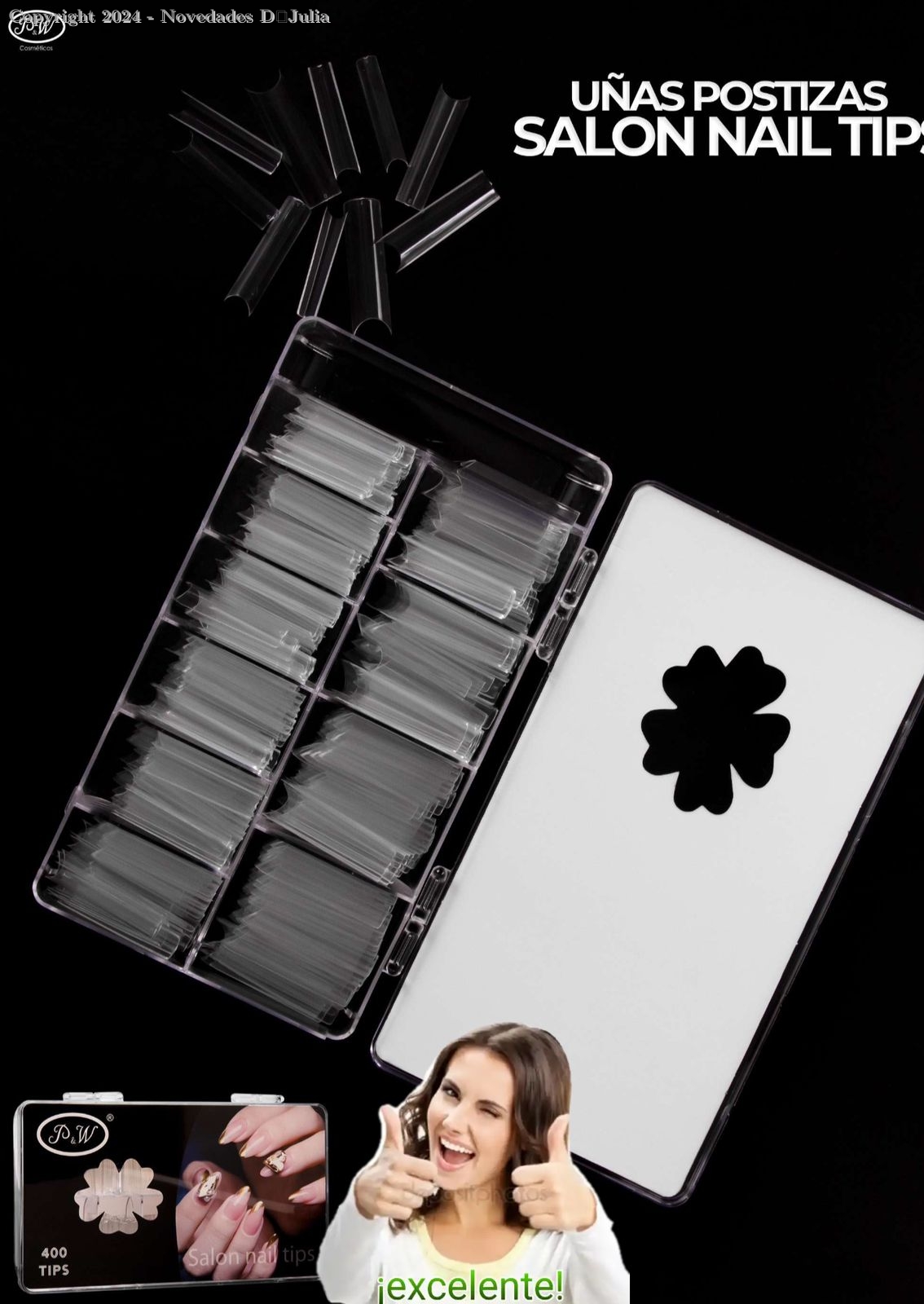 Tips Curvatura C  Cuadrada P&W Transparente X 400 mk-1745
