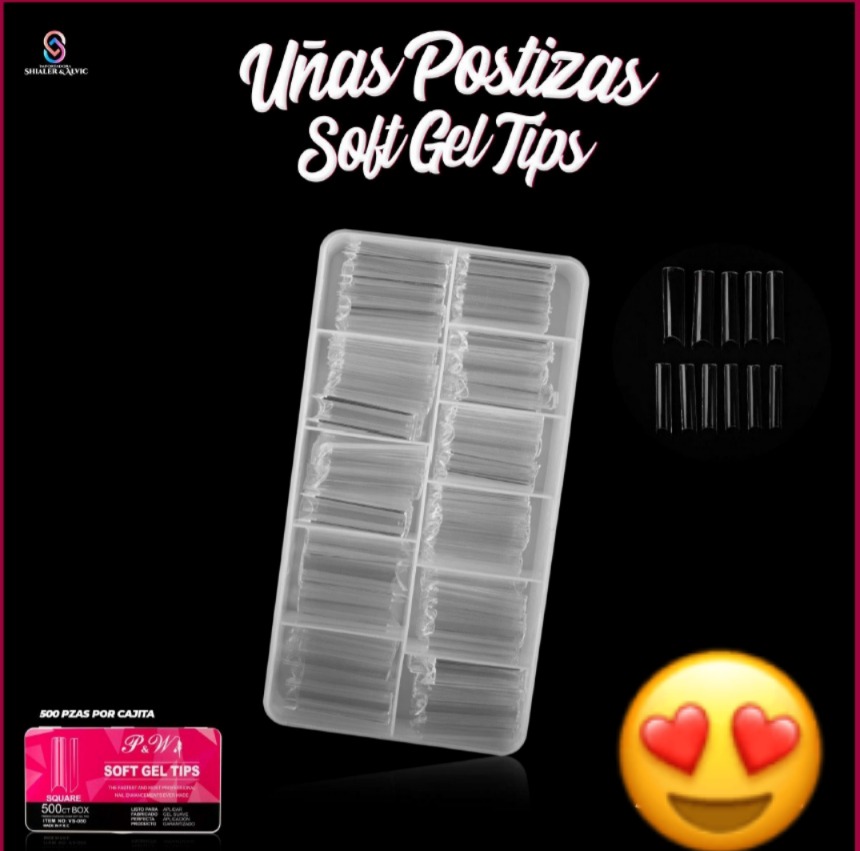 SOFT GEL TIPS Curvatura C  Cuadrada P&W Transparente X 500 VS080